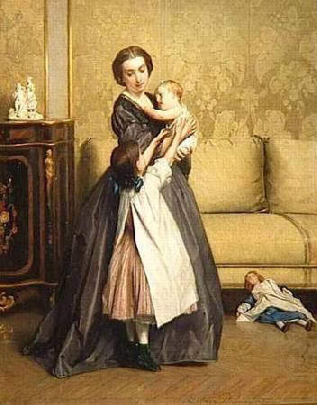 Jeune mere et ses enfants dans un salon, Gustave Leonard de Jonghe